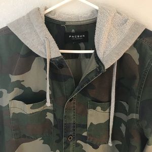 Men’s pac sun button up with hoody. Size M